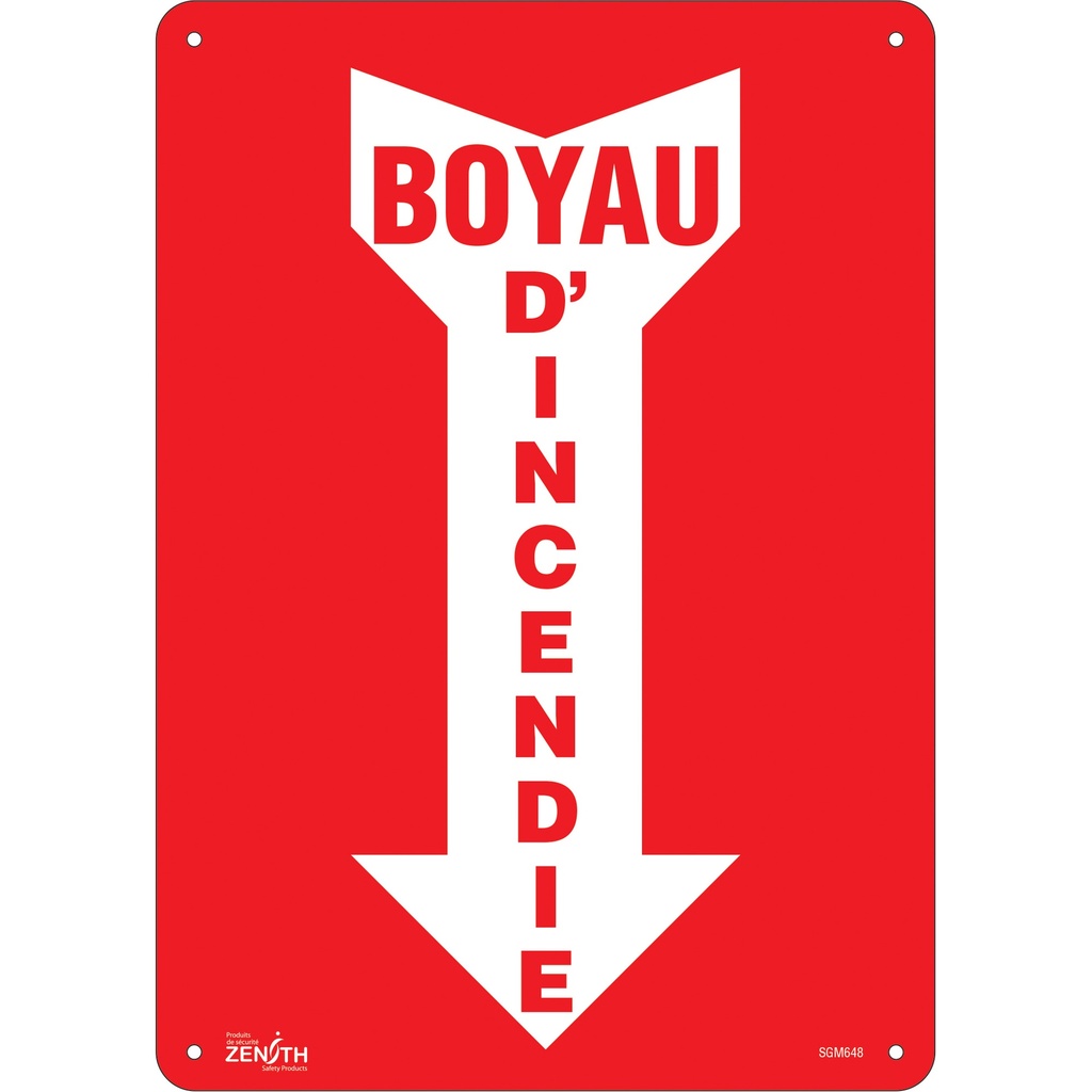 Enseigne avec flèche «Boyau D'Incendie» Aluminium 10" x 14"