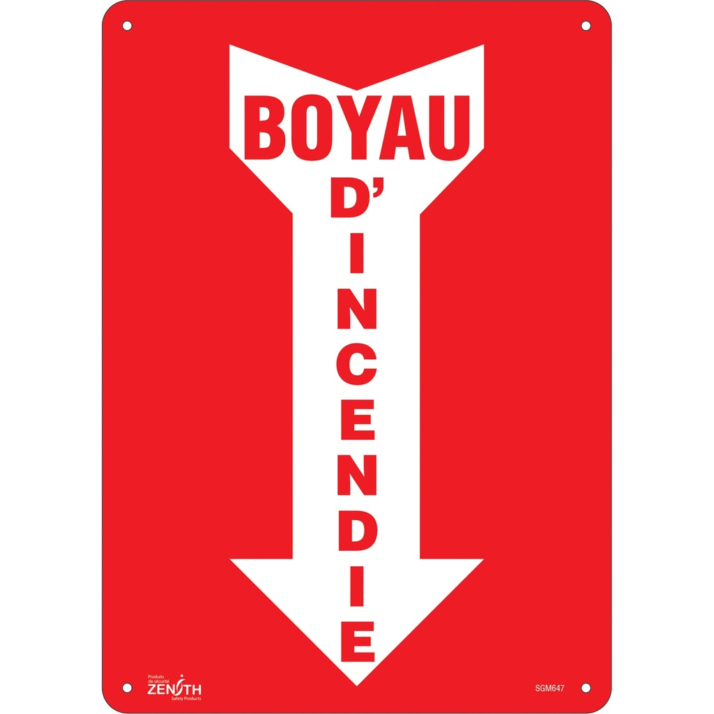 Enseigne avec flèche «Boyau D'Incendie» Plastique 10" x 14"