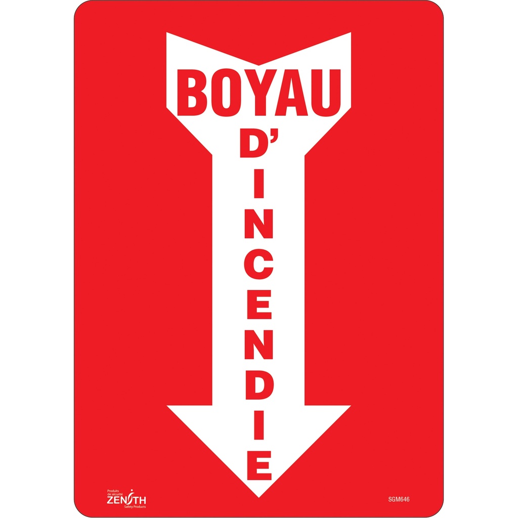 Enseigne avec flèche «Boyau D'Incendie» Vinyle 10" x 14"