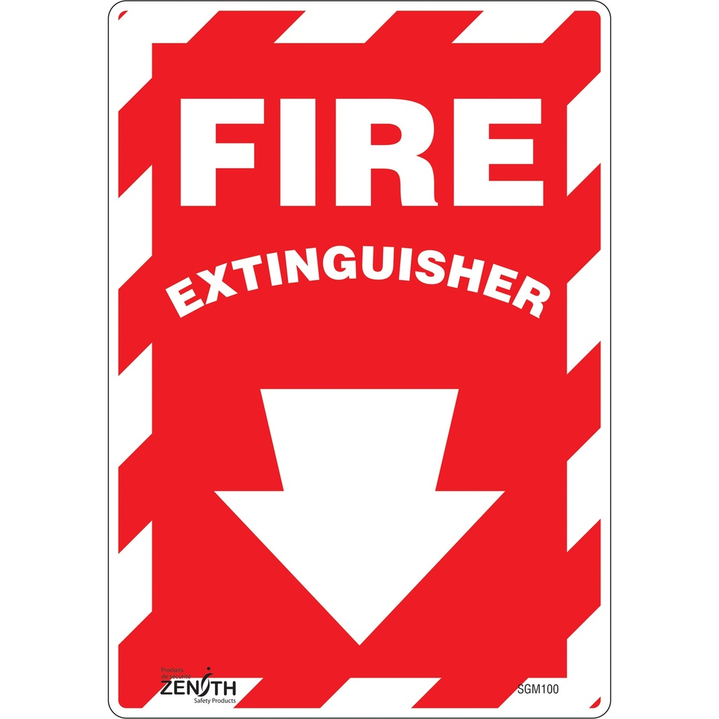 Enseigne avec flèche vers le bas «Fire Extinguisher» Vinyle 7" x 10"