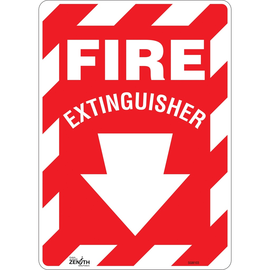 Enseigne avec flèche vers le bas «Fire Extinguisher» Vinyle 10" x 14"