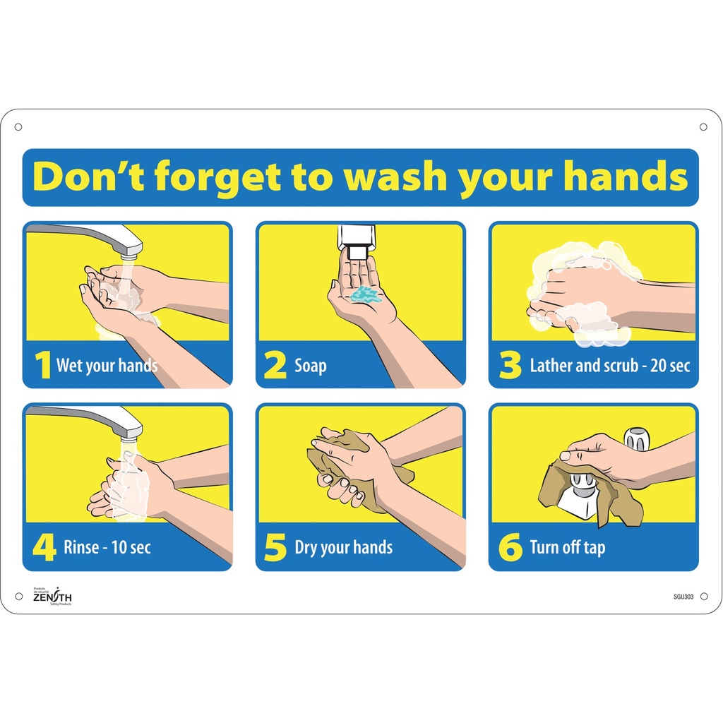 Enseigne avec pictogramme "Don't Forget to Wash Your Hands" Aluminium 20" x 14"