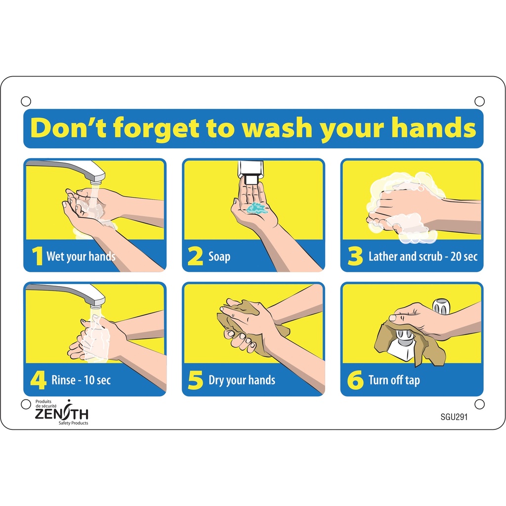 Enseigne avec pictogramme "Don't Forget to Wash Your Hands" Plastique 10" x 7"
