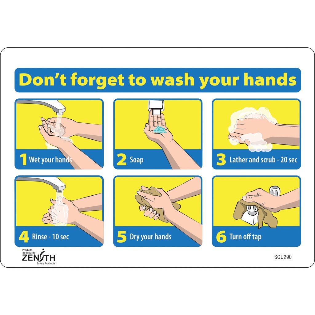 Enseigne avec pictogramme "Don't Forget to Wash Your Hands" Vinyle 10" x 7"