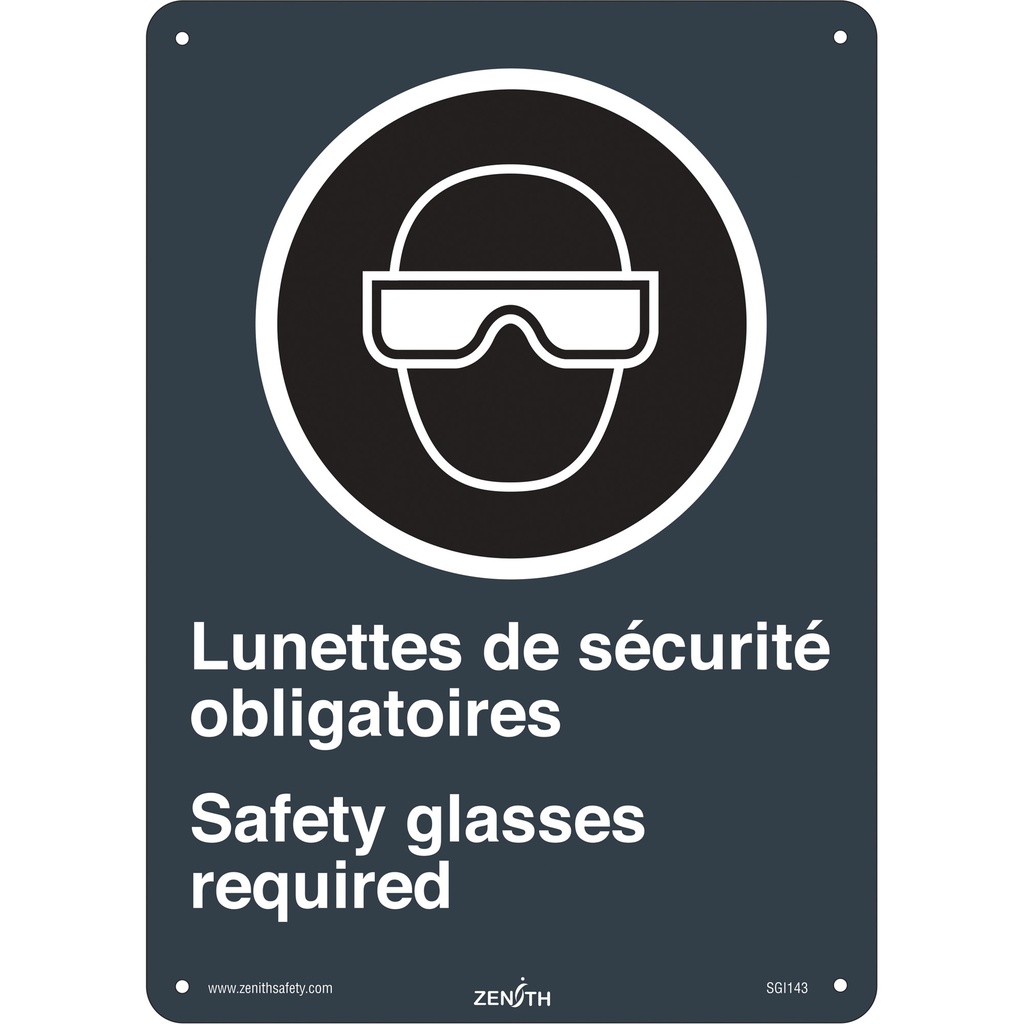[ZEN-SGI143] Enseigne de sécurité conforme à la CSA - Lunettes de Sécurité / Safety Glasses Plastique 10" x 14"