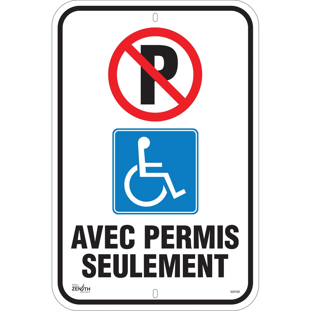 Enseigne pour le stationnement «Avec Permis Seulement» Aluminium 12" x 18"