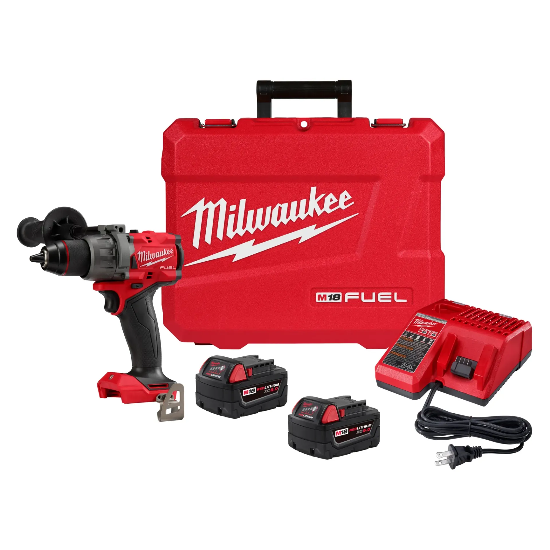 [MWK-2904-22] M18 Fuel 1/2 in. Hammer Drill Kit, 2 REDLITHIUM XC5.0 Batteries, Handle, Charger, and Carrying Case