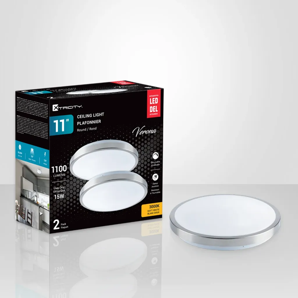 [XTR-1-69939] Verona Surface Mount Round 11" LED 15W 1100lm 3000K Nickel Finish 2 /Box