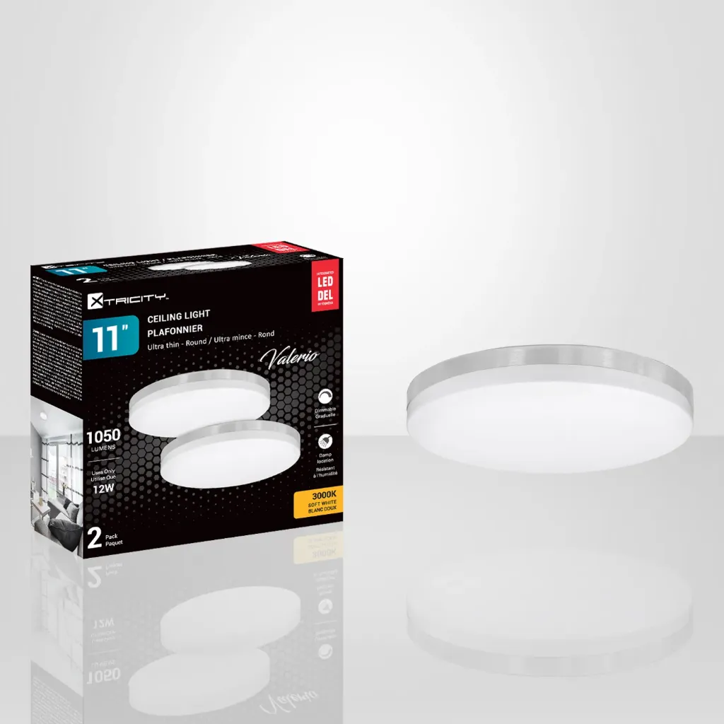 [XTR-1-69954] Valerio Plafonniers en surface rond 11" DEL 12W 1050lm 3000K fini nickel 2/Bte