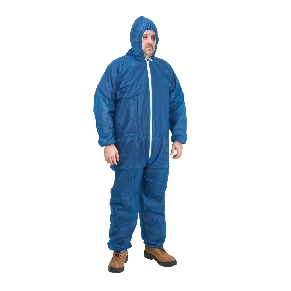 [ZEN-SEK359] Combinaison de protection en polypropylène bleu à capuchon, élastiques aux poignets et chevilles XX-Large
