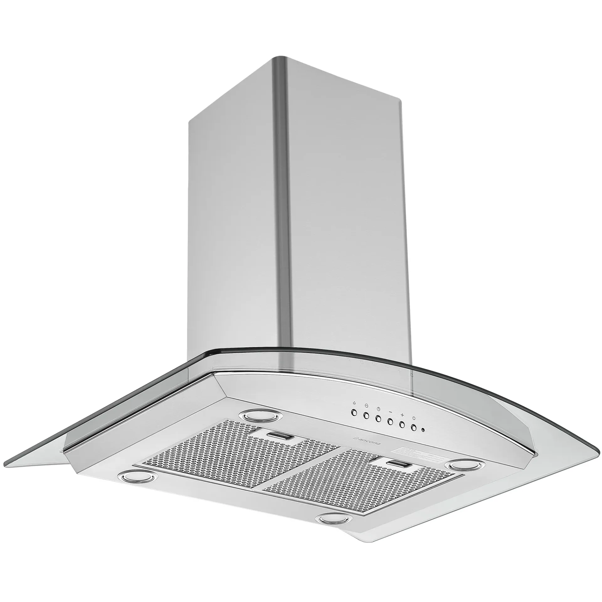 [ANC-1420] 30-inch convertible island range hood in stainless steel with glass canopy and automatic night lighting