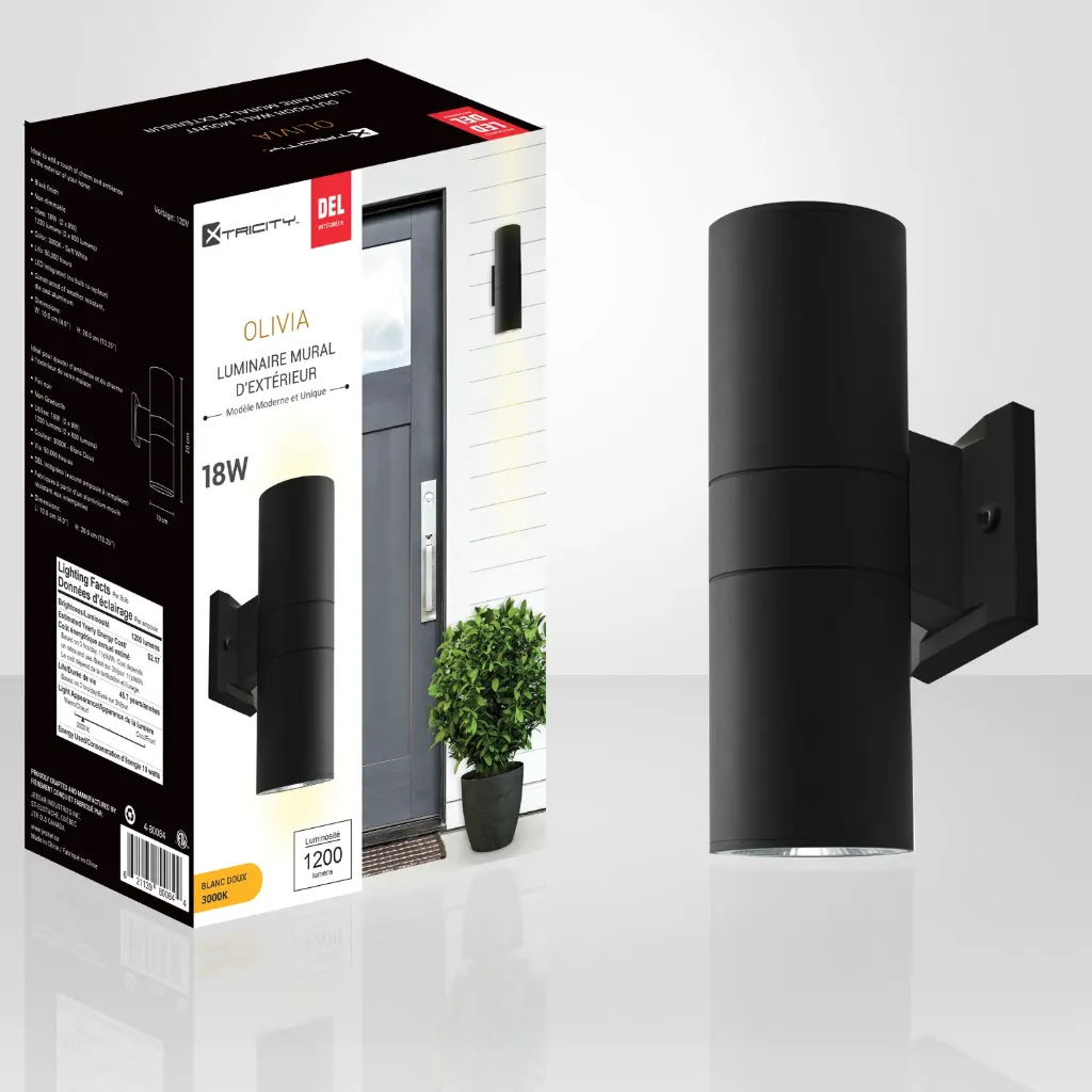 Olivia Outdoor LED Wall Light Cylinder Up/Down 4-1/4" dia. x 12" high 2 x 9W 700 lm 3000K