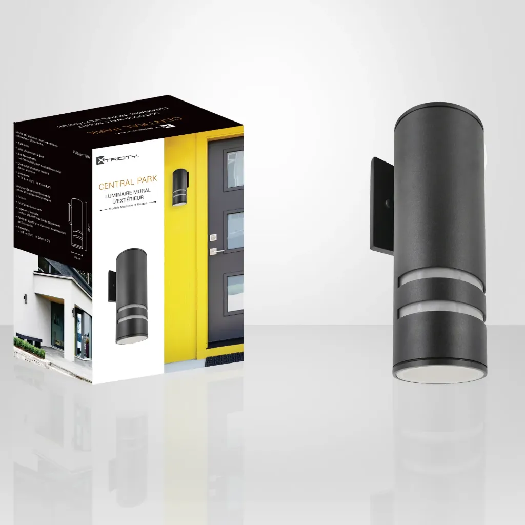 [XTR-5-90239] Central Park Luminaire mural extérieur cylindre bas 4-1/4" diam. x 9" haut 1 x E26 fini noir