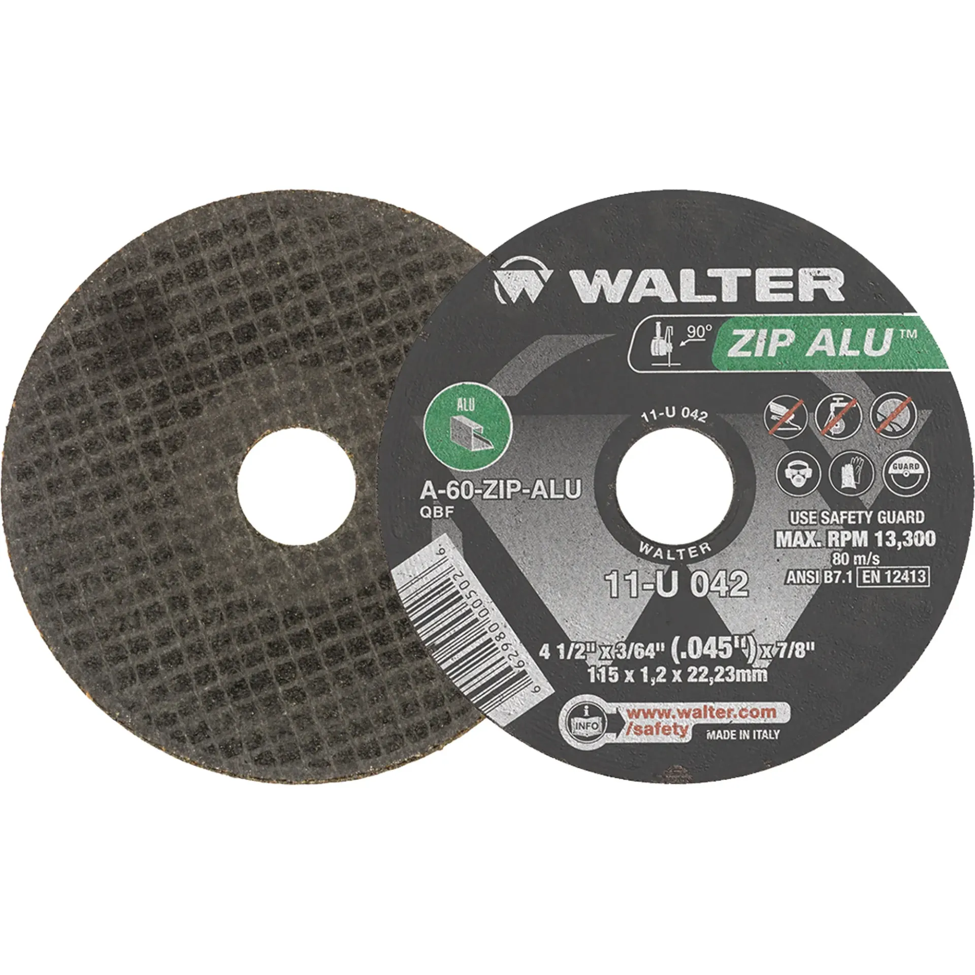 [WAL-11U042] Zipcut Meule à tronçonner 4-1/2" x 3/64" arbre 7/8" type 1 oxyde d'aluminium 13 300 tr/min pour aluminium