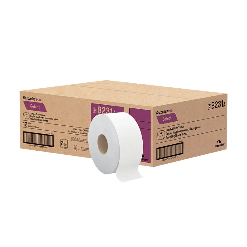 [CAS-B231] Pro Select Papier hygiènique 2 plis jumbo 750' mandrin 2-1/4" 12/Cs