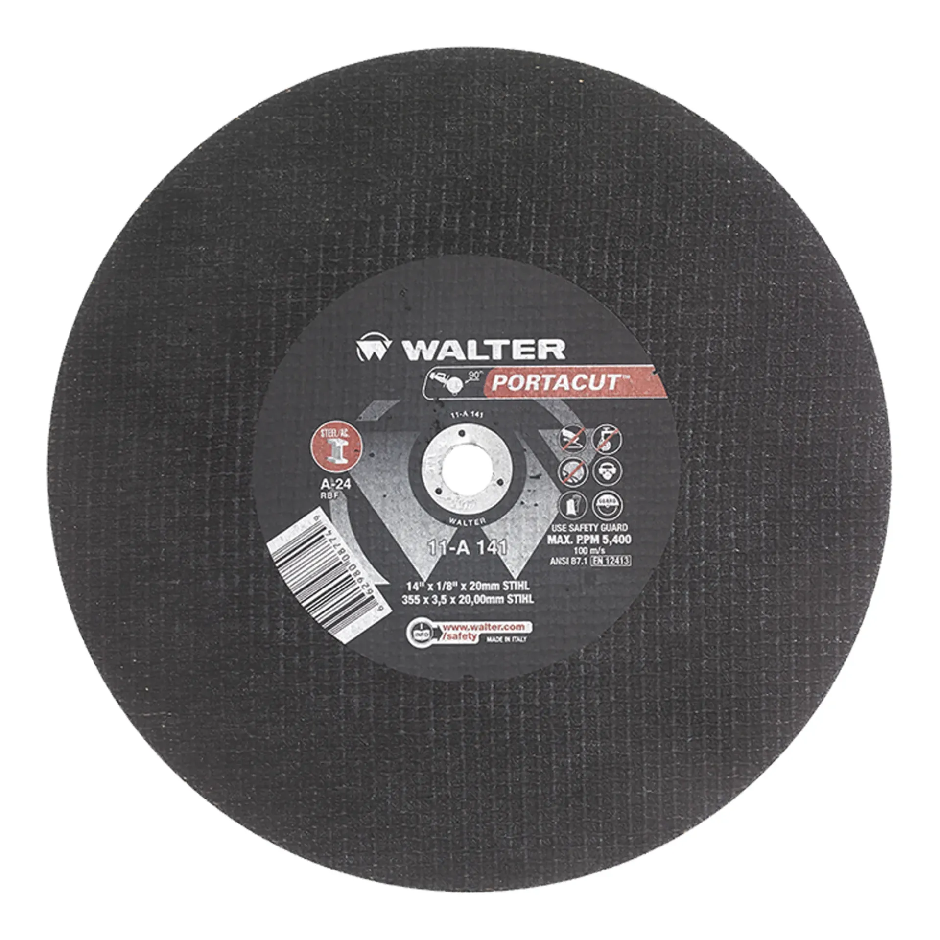 [WAL-11A141] Portacut™ Meule à tronçonner T1 pour scie à essence pour acier / inox 14" x 1/8" arbre 20mm STIHL A24