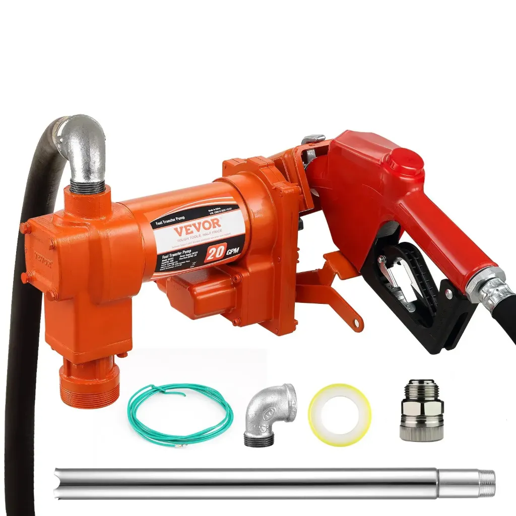 Pompe de transfert de carburant 12 VDC 20 GPM 1/4 HP avec buse automatique, tuyau de sortie et tuyau d'aspiration