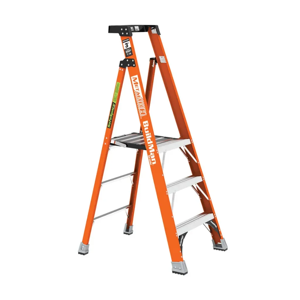 BuildMan Escabeau en fibre de verre de 3' avec plateforme Safespace capacité 300 Lbs