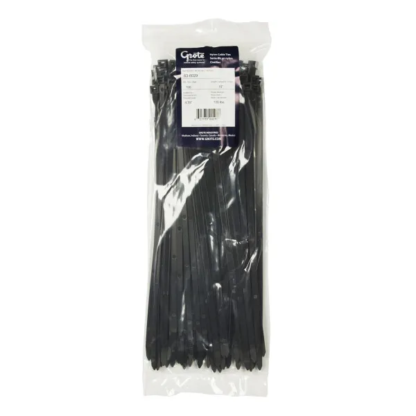 Attaches câbles 14.1" noires robustes résistance 120 lbs 100/Pqt