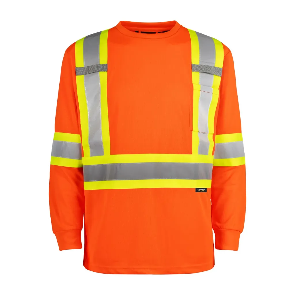[TER-116525ORXS] Chandail haute-visibilité à manches longues polyester birds eye orange CSA Classe 2 Niv 2 (T-Petit)