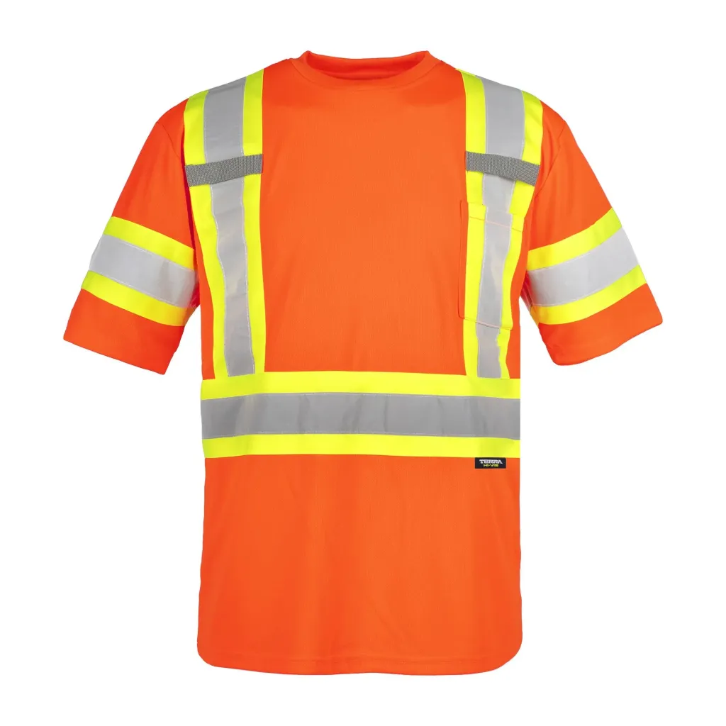 [TER-116524OR-XS] Chandail haute-visibilité à manches courtes polyester birds eye orange CSA Classe 2 Niv 2 (T-Small)