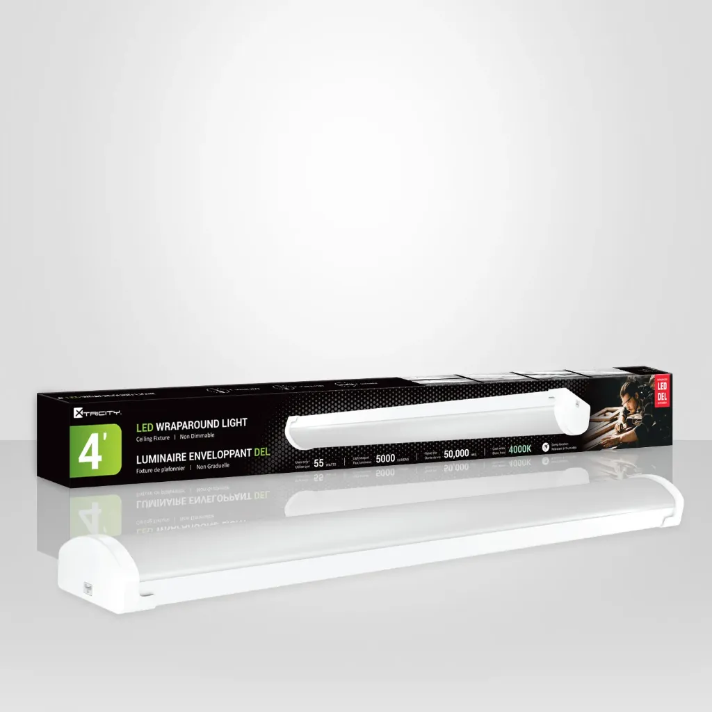 Luminaire enveloppant DEL 4' en surface 55W 5000L 4000K 120V