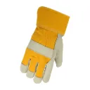 Gants d'ajusteur en cuir fleur de vache et coton jaune, poignet de sécurité caoutchouté /Pr