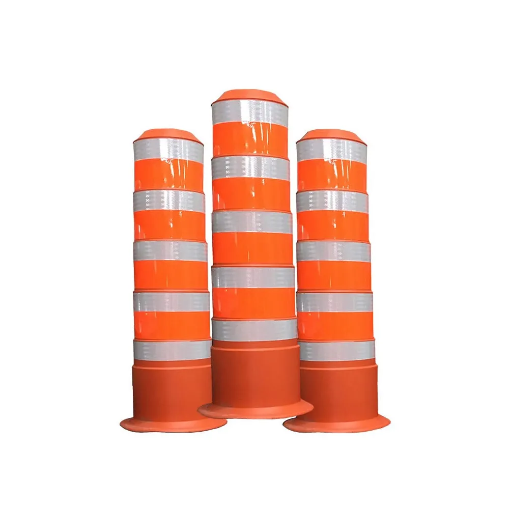 Délinéateur style baril conique 52" homologué MTQ en plastique orange avec bandes réfléchissantes
