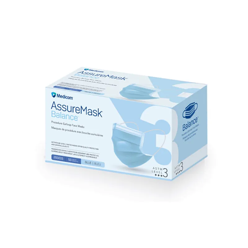 AssureMask Balance® Masques de procédure à boucles auriculaires ASTM niveau 3 bleus 50/Bte