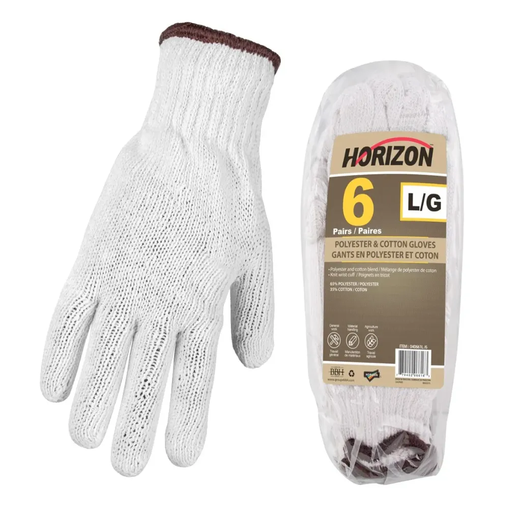 Gants en tricot de poly / coton jauge 7 poignet de tricot large 6/Pqt