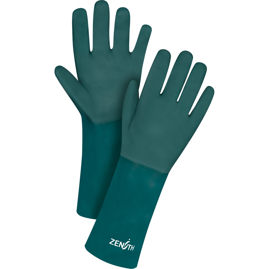 [ZEN-SEE801] Gants verts à double enduit taille Taille unique PVC poignet Manchette doublure Jersey de coton