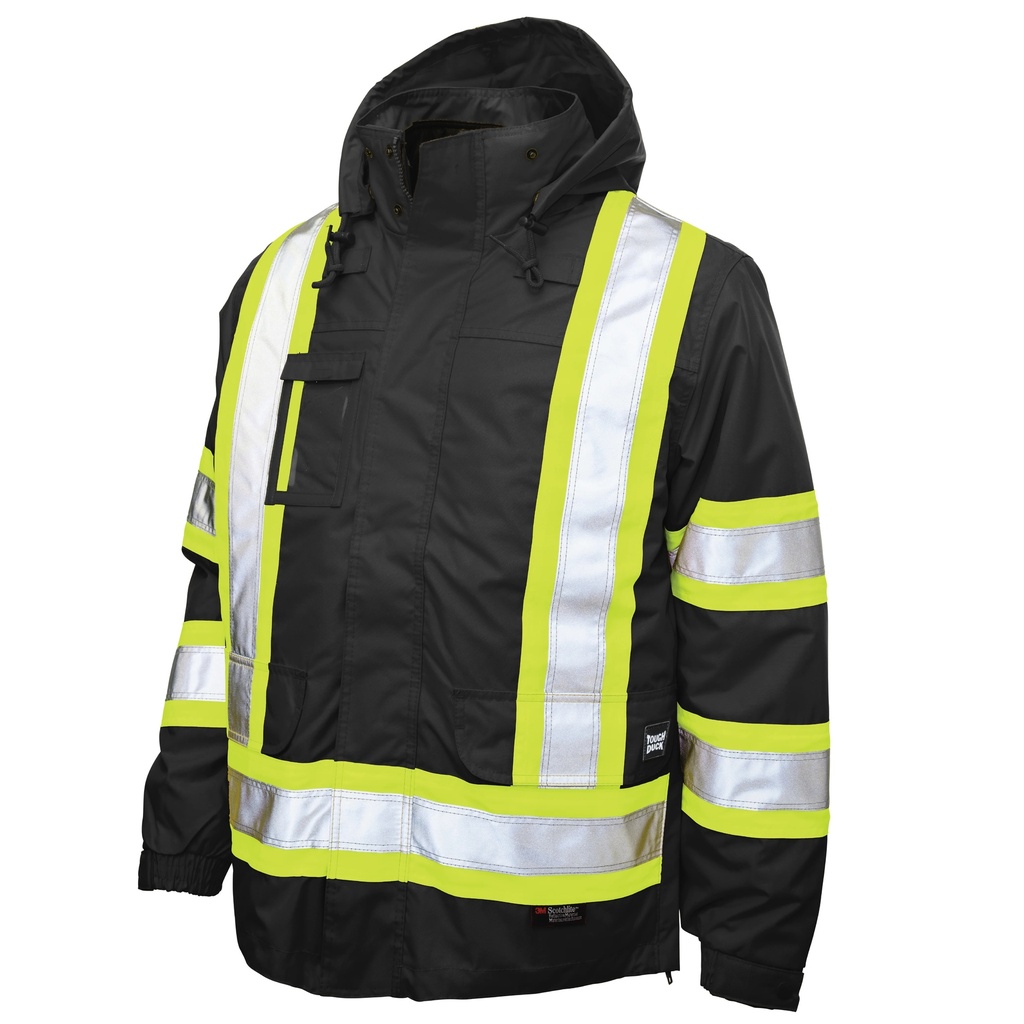 [TUD-S426-BLK-XXS] S426 Manteau de sécurité haute visibilité « 5 en 1 » Tough Duck – Poly-Oxford, résistant et polyvalent (Noir, Taille Standard, TT-Petit)