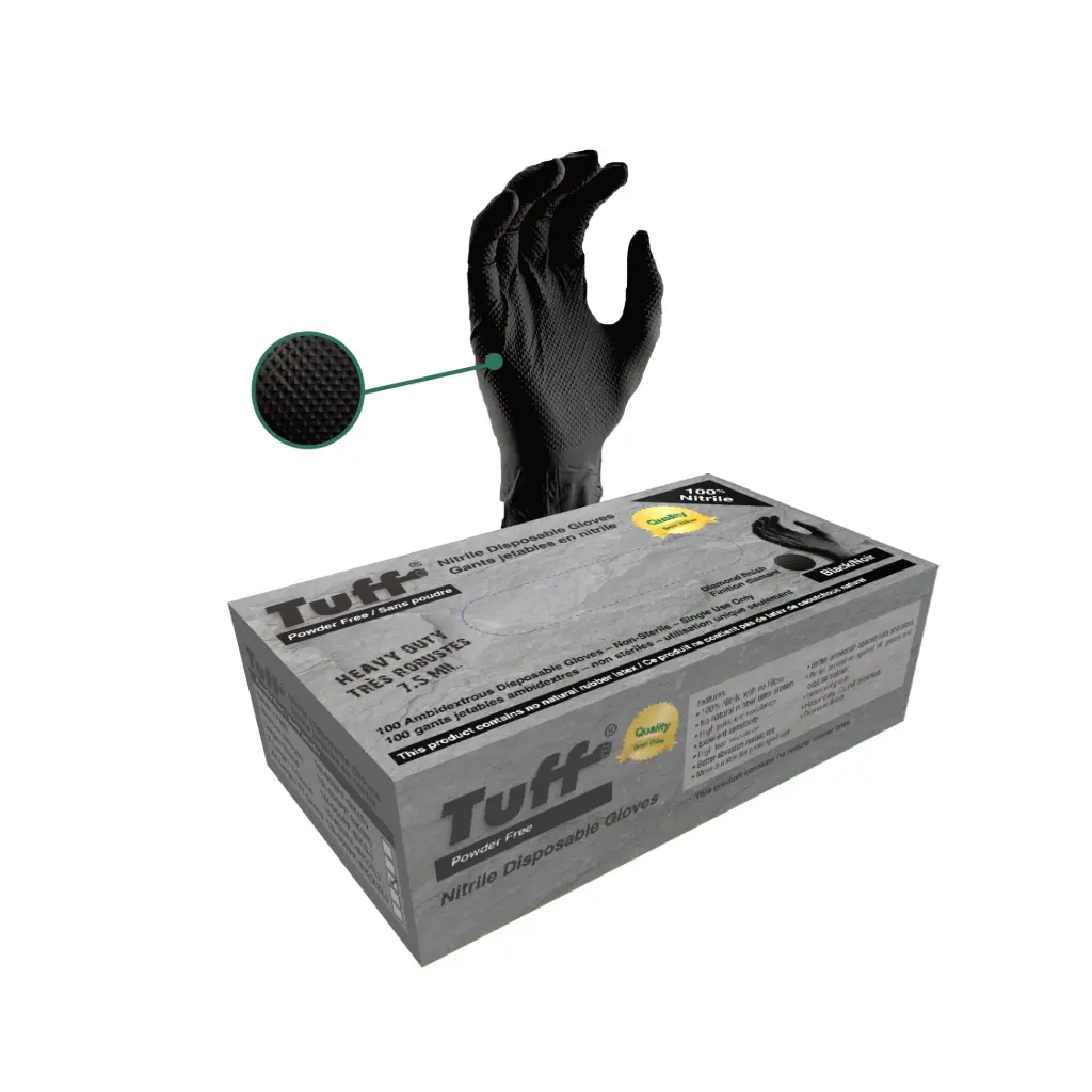 Tuff Heavy Duty 650PF-BK Gants jetables en nitrile noir 7.5mil non-poudrés