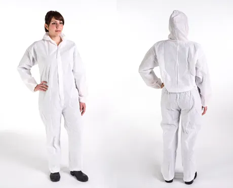 [WAY-40468-S] White SMS polypropylene coverall 50 GSM with elastic at the wrists and ankles and hood (Small)