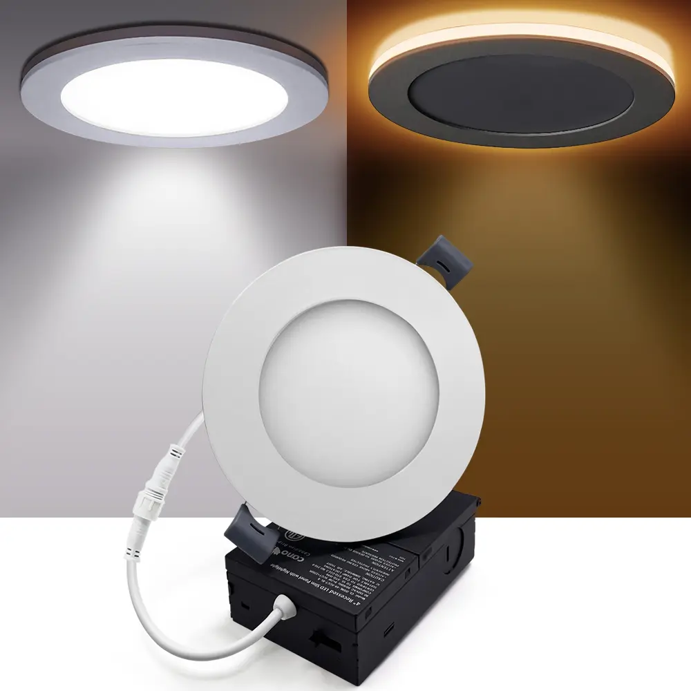 [CAN-CL-DSNL-49-5CCT-WH] 4" Ultra-slim LED recessed ceiling light 9W 800lm 5 selectable CCT with 2W 2200K night light white finish