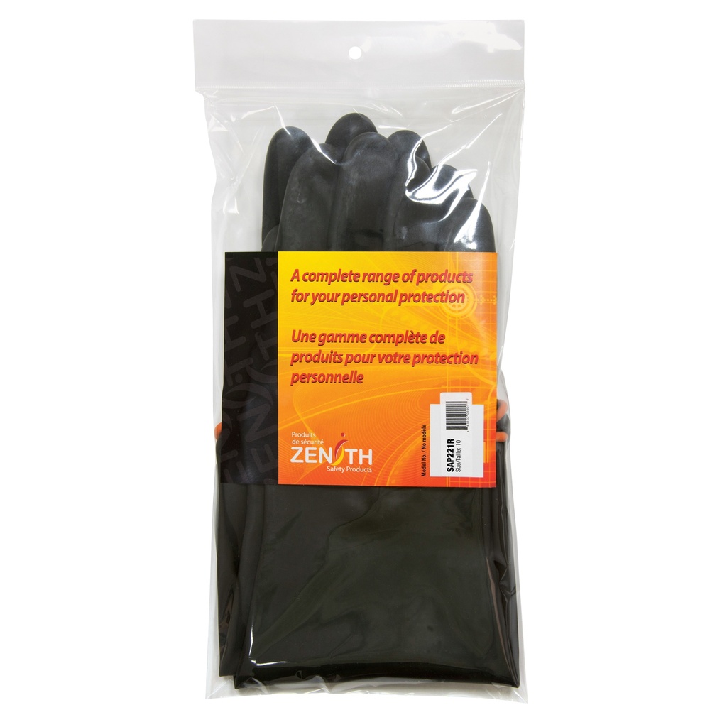 [ZEN-SAP221R] Gants de poids lourd pour la manipulation de produits chimiques taille 9 Latex de caoutchouc poignet Bourrelet/Enroulé
