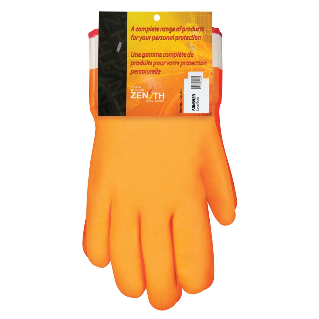 [ZEN-SDN592R] Gants doublés pour l'hiver résistants aux produits chimiques taille 9 PVC poignet Sécurité doublure Molleton de mousse