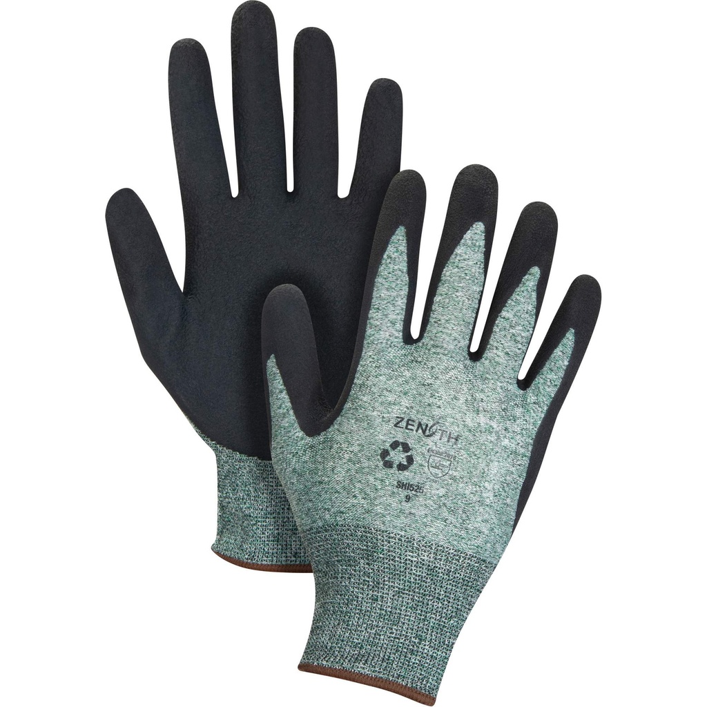[ZEN-SHI526] Gants écologiques enduits à prise crêpée taille 10 Nylon/rPET paume enduite de Mousse de latex