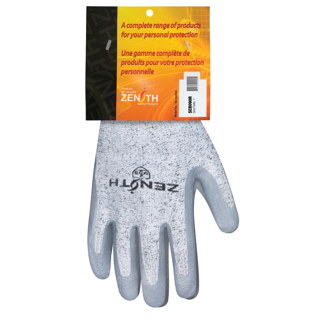 [ZEN-SEB090R] Gants élastiques sans coutures résistants à la coupe taille 7 PEHP paume enduite de Nitrile