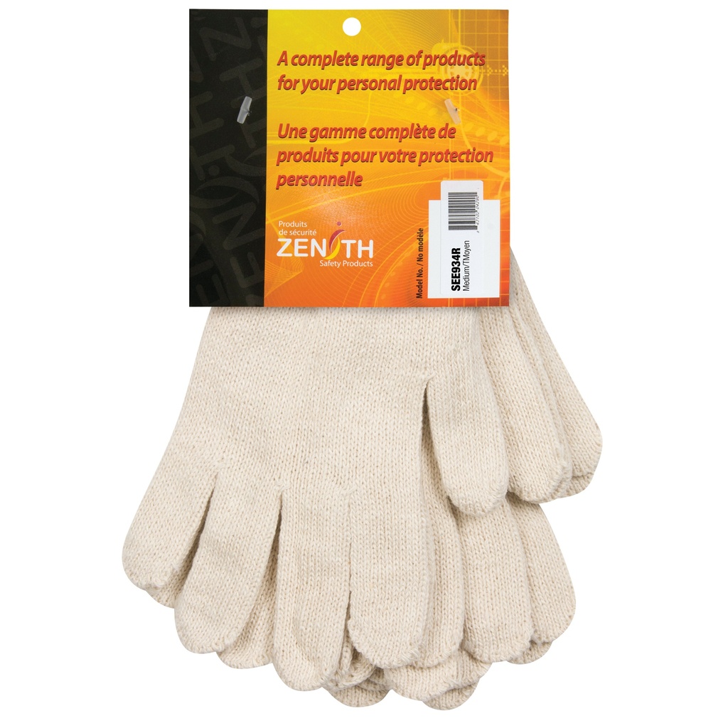 [ZEN-SEE934R] Gants en tricot de poids lourd taille Moyen Poly/coton paume enduite de Sans revêtement