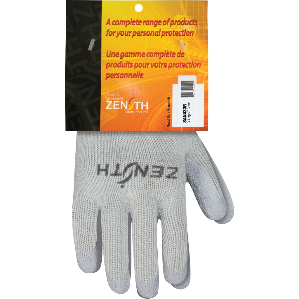[ZEN-SAN433R] Gants enduits à doublure confortable en caoutchouc naturel taille T-Grand/10 Polyester/Coton paume enduite de Latex de caoutchouc doublure Molleton