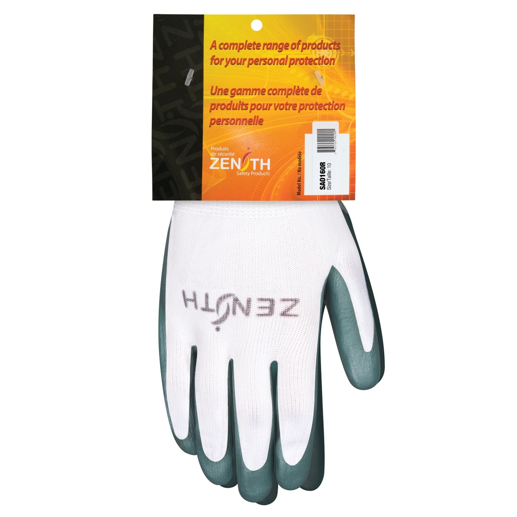 [ZEN-SAO160R] Gants enduits confortables de première qualité taille 10 Polyester paume enduite de Nitrile