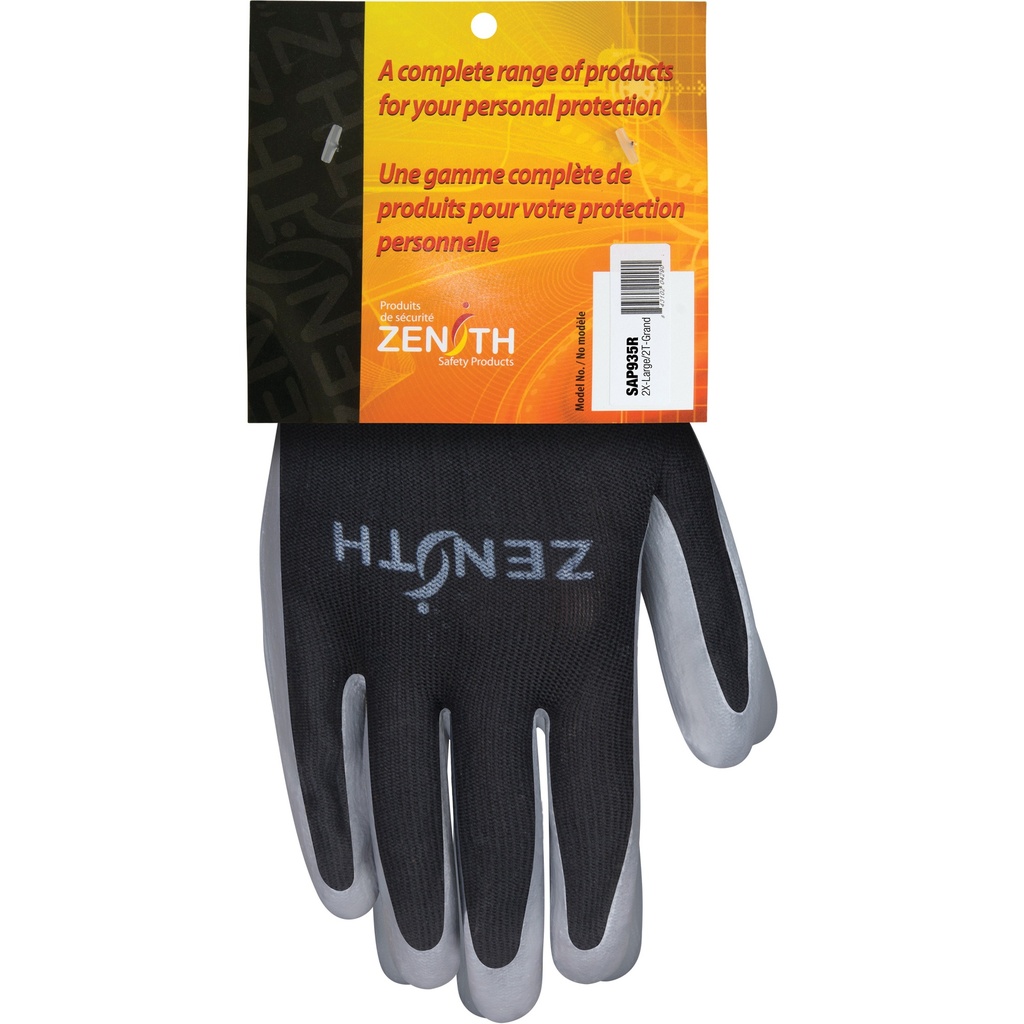 [ZEN-SAP935R] Gants enduits confortables de première qualité taille 2T-Grand/11 Polyester paume enduite de Nitrile