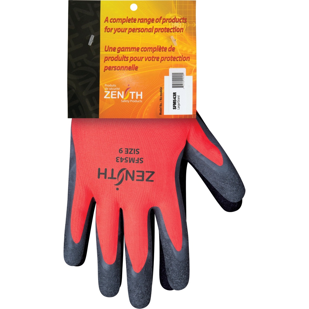 [ZEN-SFM543R] Gants enduits de latex de caoutchouc naturel taille 9 Polyester paume enduite de Latex de caoutchouc