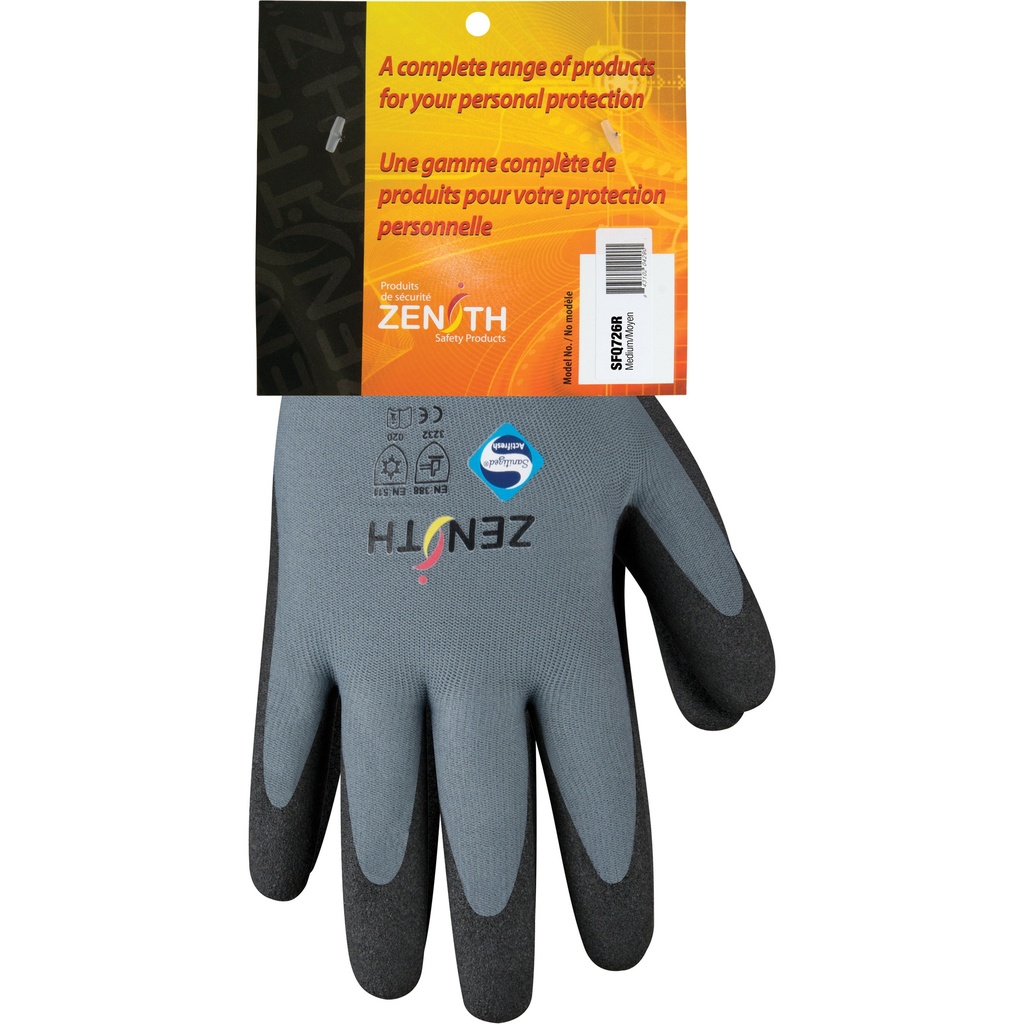 [ZEN-SFQ726R] Gants enduits de première qualité ZX-30° taille Moyen/8 Nylon paume enduite de PVC doublure Acrylique