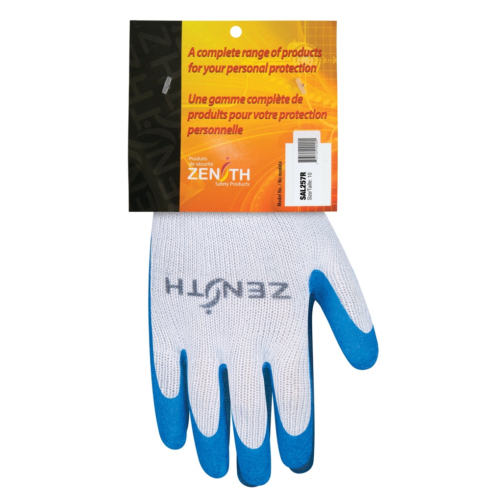 [ZEN-SAL257R] Gants enduits tricoté sans couture en caoutchouc naturel taille 10 Polyester/Coton paume enduite de Latex de caoutchouc