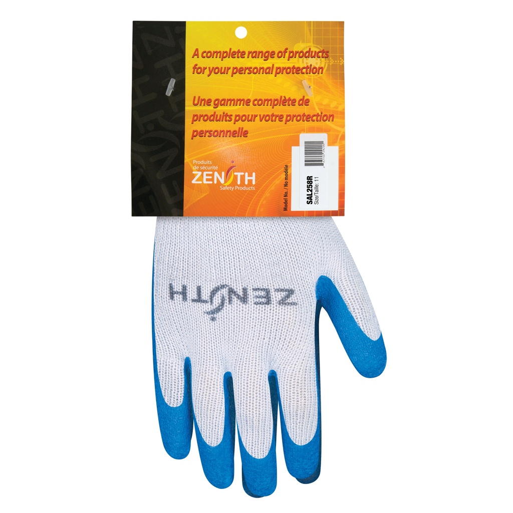 [ZEN-SAL258R] Gants enduits tricoté sans couture en caoutchouc naturel taille 2T-Grand Polyester/Coton paume enduite de Latex de caoutchouc
