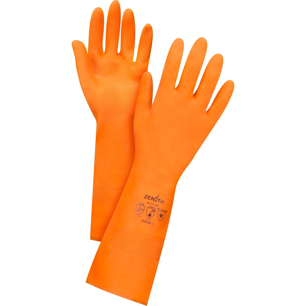 [ZEN-SGH423] Gants orange de première qualité résistants aux produits chimiques taille Grand/9 Latex de caoutchouc poignet Bourrelet doublure Ouatée
