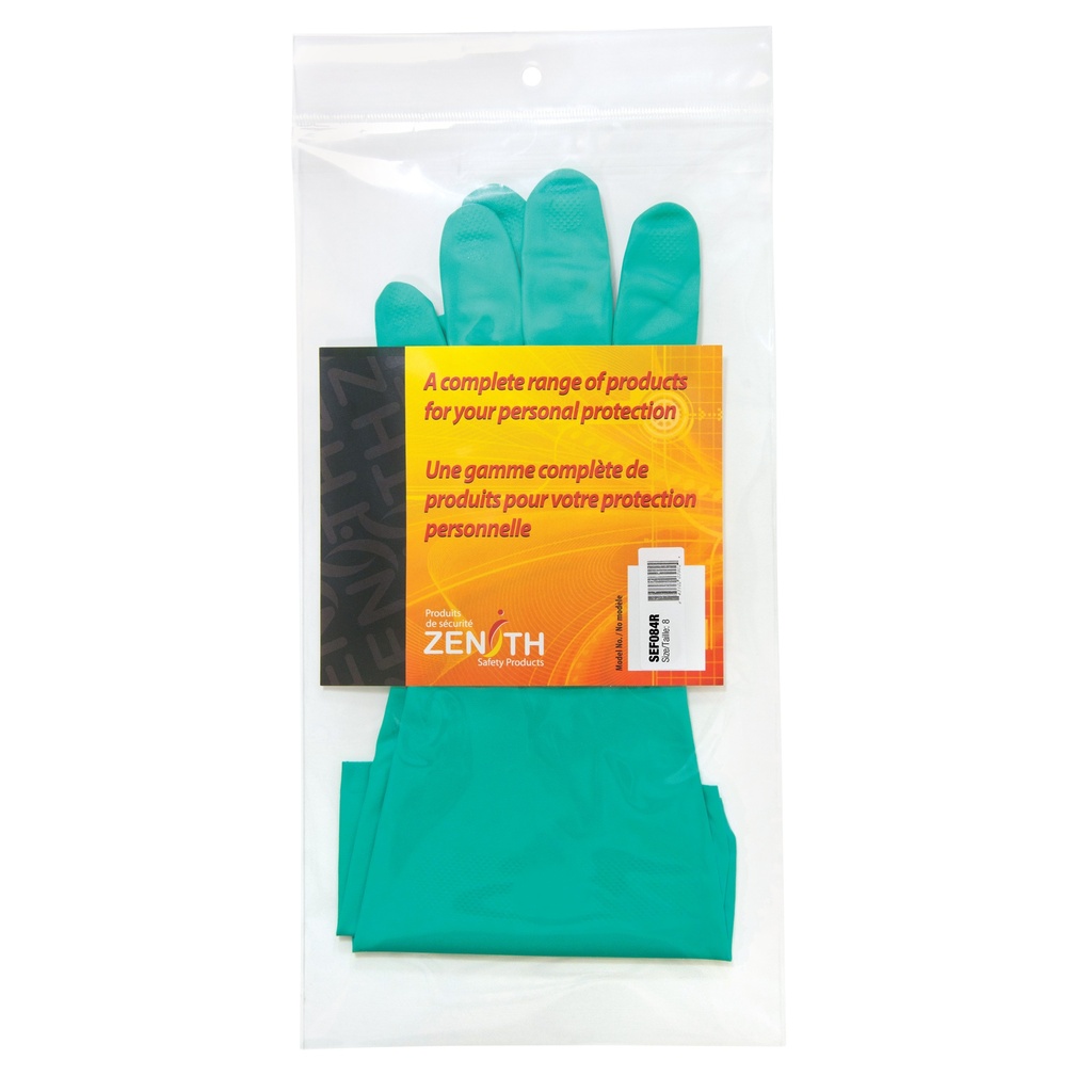 [ZEN-SEF084R] Gants résistants aux produits chimiques à prise en losange taille 8 Nitrile poignet Droit doublure Ouatée