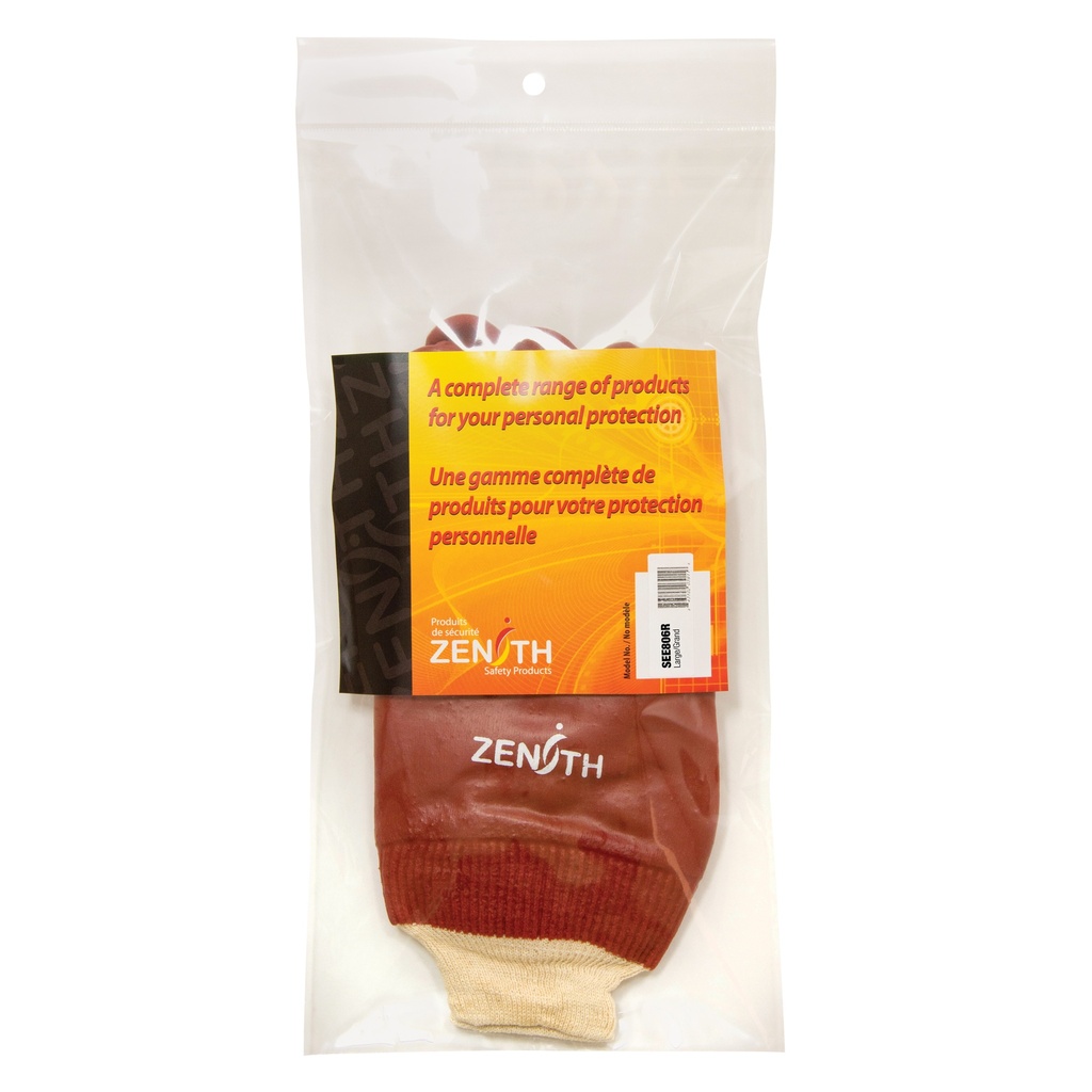 [ZEN-SEE806R] Gants rouges à fini doux résistants aux produits chimiques taille 9 PVC poignet Poignet en tricot doublure Interlock